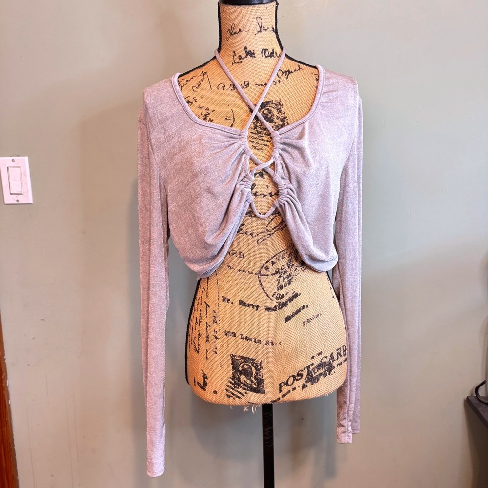 NWT Rue21 Cross Front Halter Top Metallic Silver Grey XL JK11004